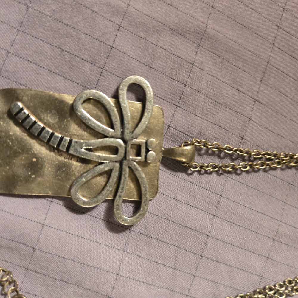 Gold and Silver Dragonfly Pendant Necklace